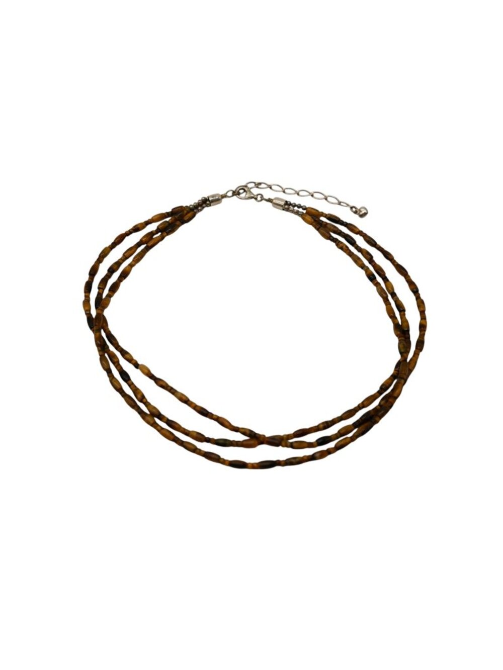 Desert Rose Trading Triple Strand Necklace Brown Sterling Silver 925 Boho Retro